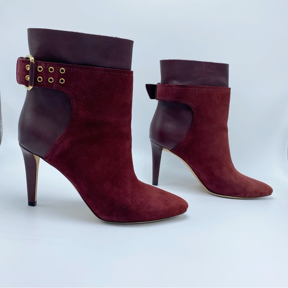 Jimmy Choo size 6.5 /36.5 Maroon Burgundy Ankle Booties Boots with Gold Hardware - Picture 4 of 11